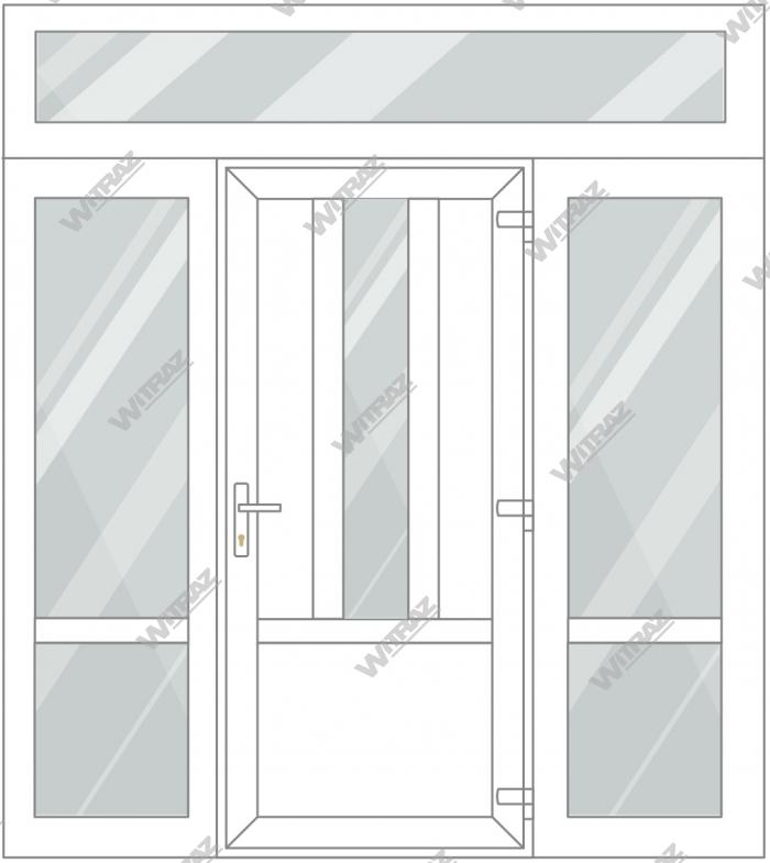 PVC entrance doors with 2 side and 1 top windows - Door ((PVC + glass + PVC) + PVC)) + 2 Sides (glass + glass) + Upper window (glass)