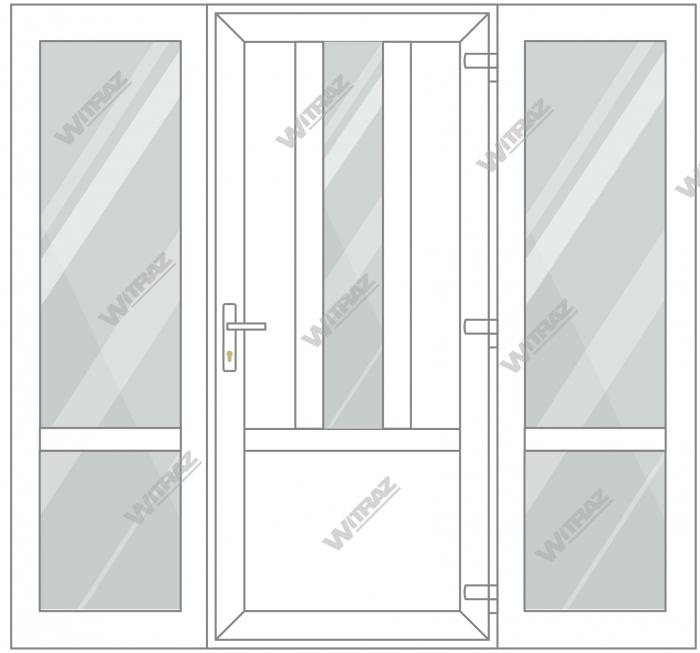  PVC entrance doors with 2 side windows - Door ((PVC + glass + PVC) + PVC)) + 2 Sides (glass + glass)
