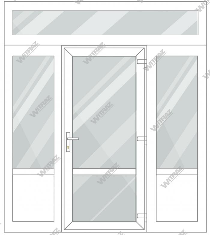 PVC entrance doors with 2 side and 1 top windows - Door (glass + glass) + 2 Sides (glass + PVC) + Upper window (glass)