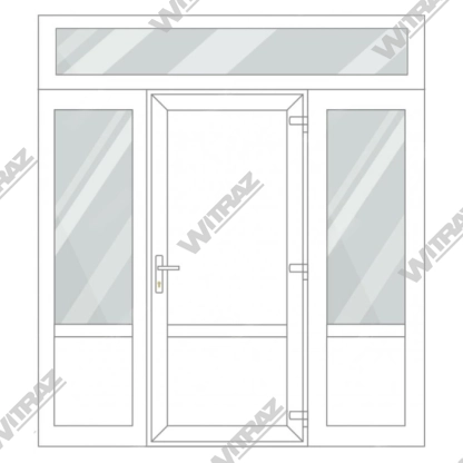  Входные пластиковые двери с 2 боковыми и 1 верхней витринами  - Дверь (пластик + пластик) + 2 Боковины (стекло + пластик) + Верх (стекло)